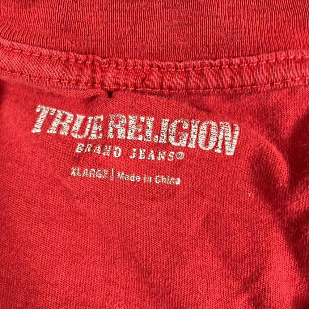 True‎ Religion T-Shirt Mens Size XL Red Buddha Guitar Logo Graphic Tee Casual